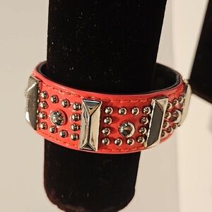 REBECCA MINKOFF Studded Hot Pink & Silvertone Snap on 7"L Bracelet